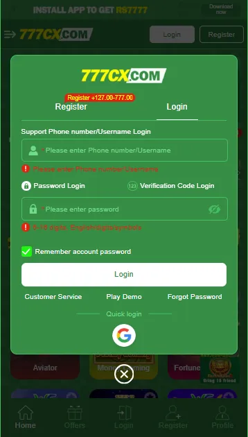 Login 777cx