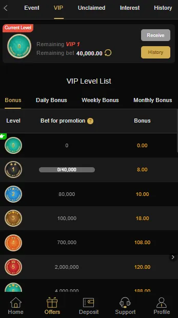 Upgrade to VIP level and Earn more