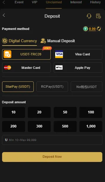 Deposit and withdraw using crypto