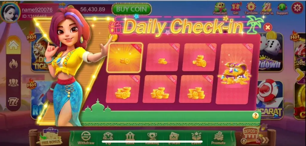 check in everyday and earn huge bonus on lucky 101