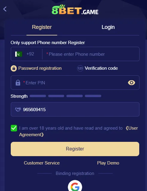 Register 8 Bet Game